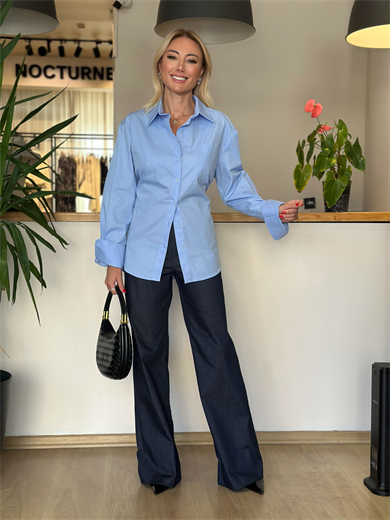 Mavi Arka Korse Detaylı Gömlek Askı0096