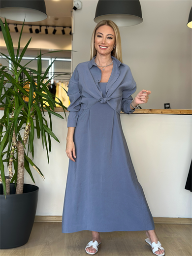 Milano Gri Gömlek Elbise