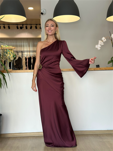 Mürdüm Drapeli Gold Toka Detaylı Tasarım Elbise Askı00364
