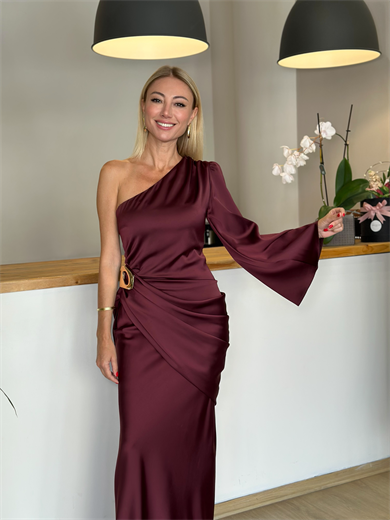 Mürdüm Drapeli Gold Toka Detaylı Tasarım Elbise Askı00364