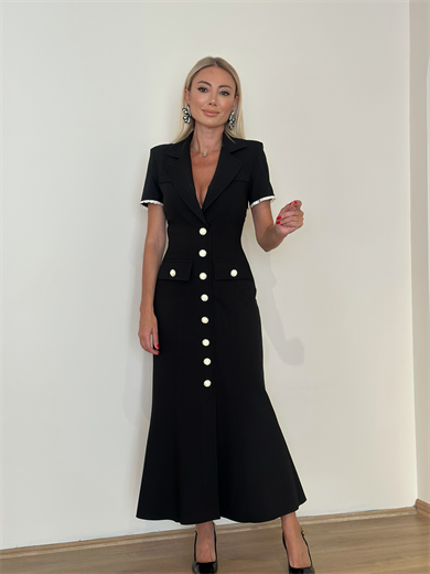 Nocturne Çiçek Düğme Aksesuarlı Maxi Elbise