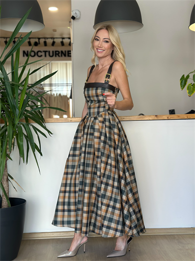 Nocturne Ekose Detaylı Maxi Elbise Askı00154