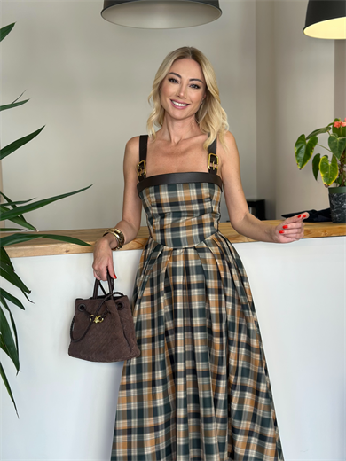 Nocturne Ekose Detaylı Maxi Elbise Askı00154