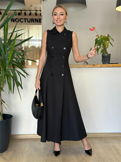 Nocturne Kruvaze Düğme Kapamalı Maxi Elbise Askı00177