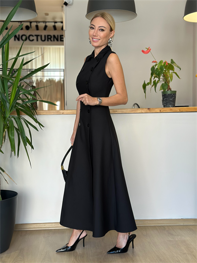 Nocturne Kruvaze Düğme Kapamalı Maxi Elbise Askı00177