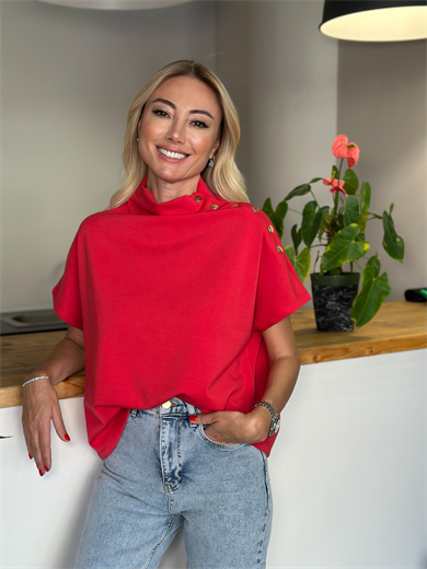 NTW Kırmızı Düğme Detaylı Bluz Askı0090