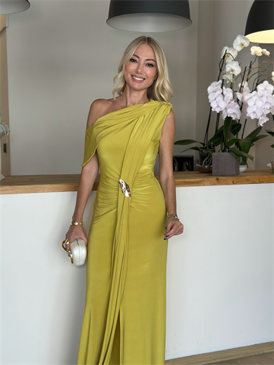 Olive Green Tasarım Gold Detaylı Elbise Askı00233