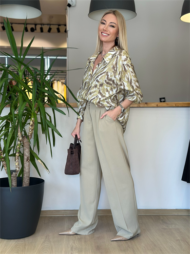 Olive Yeşil Beli Lastikli Palazzo