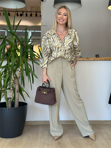 Olive Yeşil Beli Lastikli Palazzo