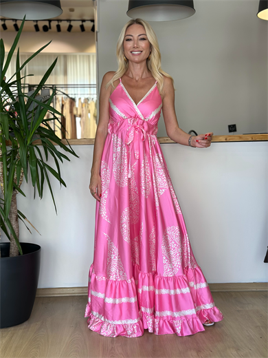 Özel Dikim Pembe Saten Elbise Askı0010