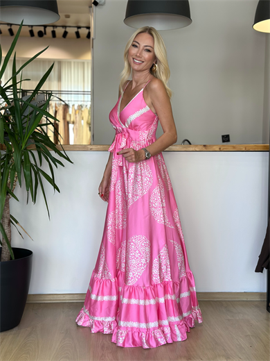 Özel Dikim Pembe Saten Elbise Askı0010