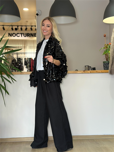  Yarasa Kol Payetli Siyah Modern Ceket Askı00352