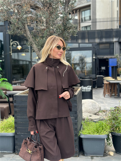 Pelerin Detaylı Kahve  Trençkot Askı0037