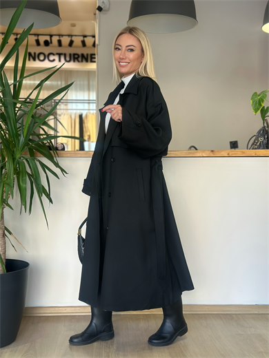 Pelerin Detaylı Kuşaklı Trençkot Askı0041