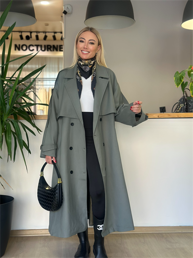 Pelerin Detaylı Kuşaklı Trençkot Askı0042