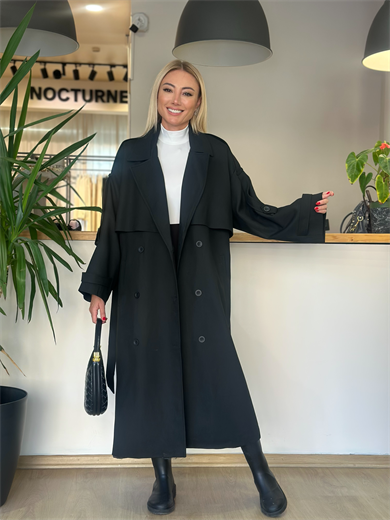 Pelerin Detaylı Kuşaklı Trençkot Askı0041