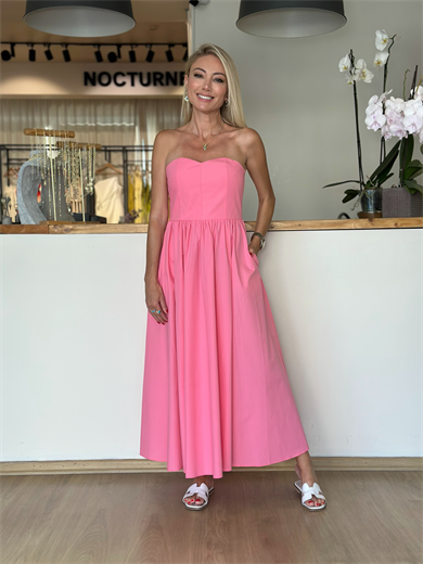 Pembe Straplez Midi Elbise Askı215