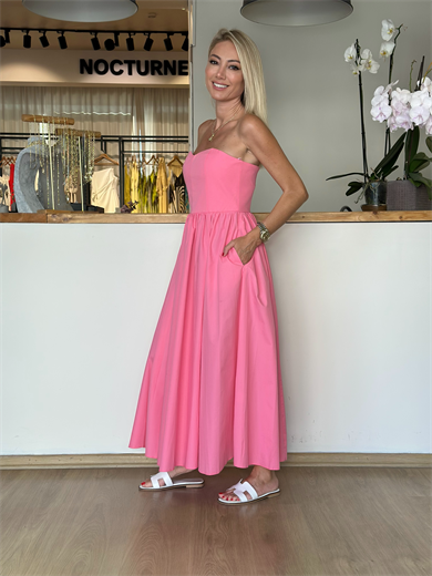 Pembe Straplez Midi Elbise Askı215