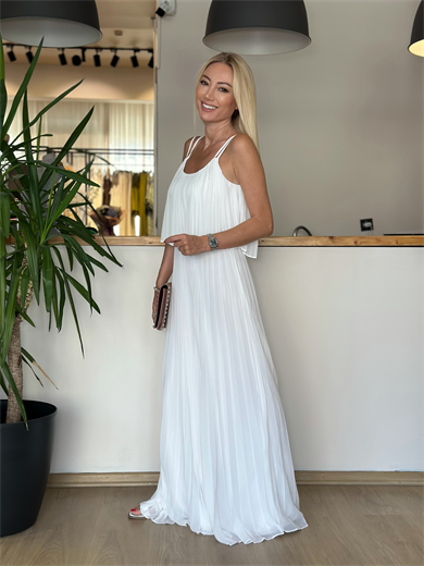 Piliseli Uçuş Uçuş Beyaz Elbise Askı0025