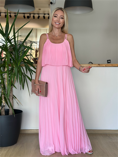 Piliseli Uçuş Uçuş Pembe Elbise Askı