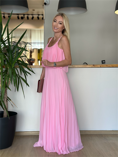 Piliseli Uçuş Uçuş Pembe Elbise Askı