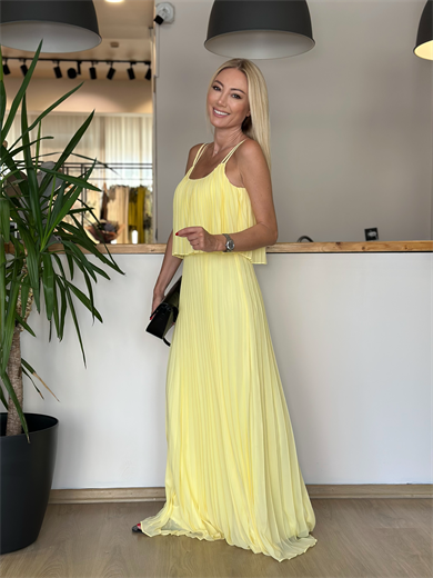 Piliseli Uçuş Uçuş Sarı Elbise