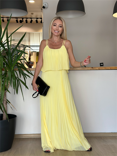 Piliseli Uçuş Uçuş Sarı Elbise