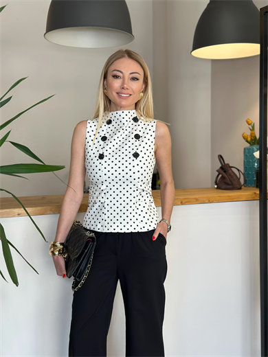 Puantiyeli Düğme Detaylı Bluz Askı0053