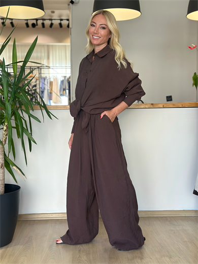 Rahat Bel Lastikli Kahve Pantolon