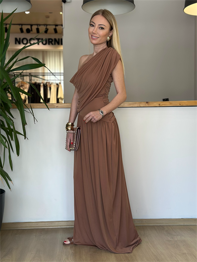 Sandy Kumaş Drapeli Kahve Elbise Askı0051