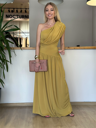 Sandy Kumaş Drapeli Olive Elbise Askı0052