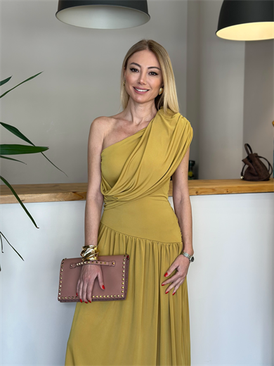 Sandy Kumaş Drapeli Olive Elbise Askı0052