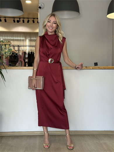 Saten Bordo Tasarım Elbise Askı00386