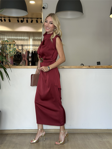 Saten Bordo Tasarım Elbise Askı00386