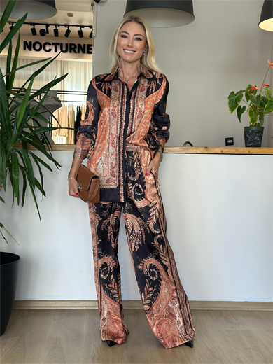 Saten Kahve Desen Takım Askı0036