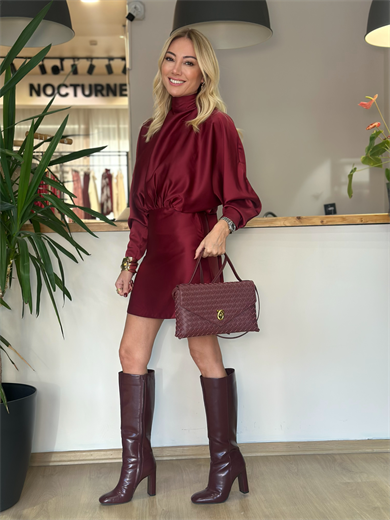 Saten Şık Bordo Elbise Askı00307