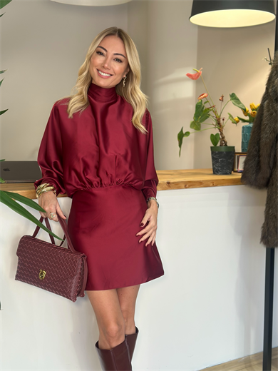 Saten Şık Bordo Elbise Askı00307