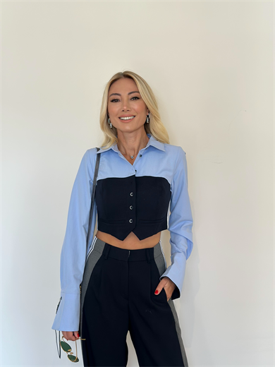 Şerit Detaylı Lacivert Palazzo Askı002