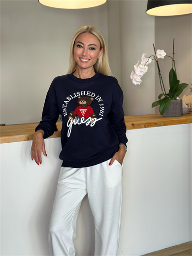 Simli Lacivert Bear Sweat Askı00290
