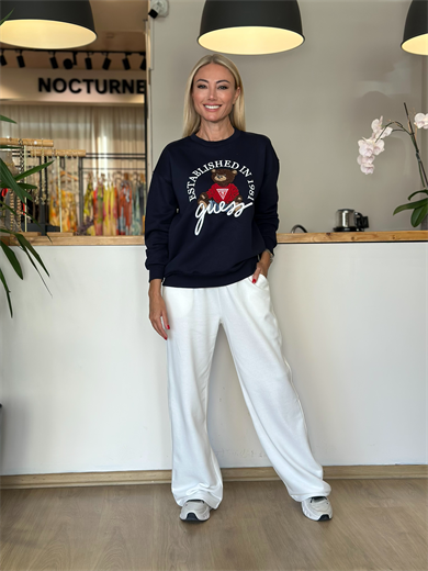 Simli Lacivert Bear Sweat Askı00290