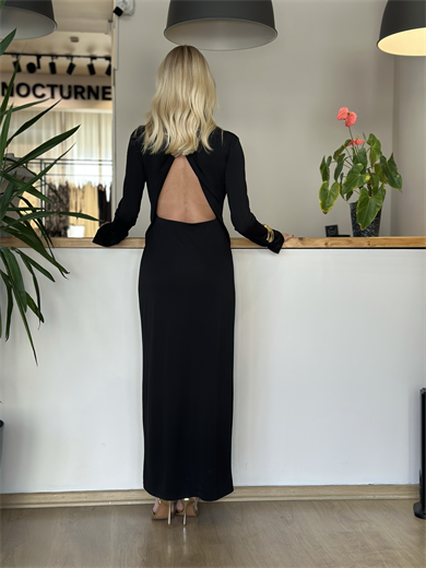 Sırt Dekolteli Siyah Elbise Askı0072