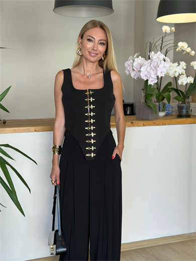 Siyah Gold Detaylı Korse Askı00196