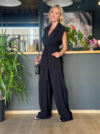 Siyah Kimono Yelek Takım