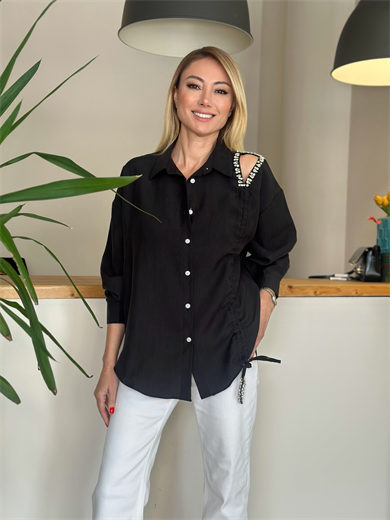 Siyah Taş Detaylı Paris Gömlek Askı00171