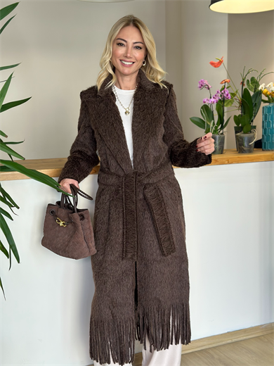 Tay Tüyü Püskül Detaylı Kahve Kaban Askı00255