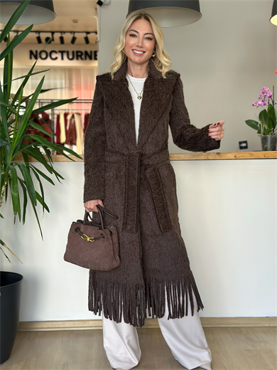 Tay Tüyü Püskül Detaylı Kahve Kaban Askı00255