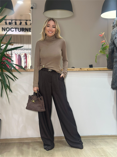 Toka Detaylı Kahve Yumuşak Doku Bluz Askı00312