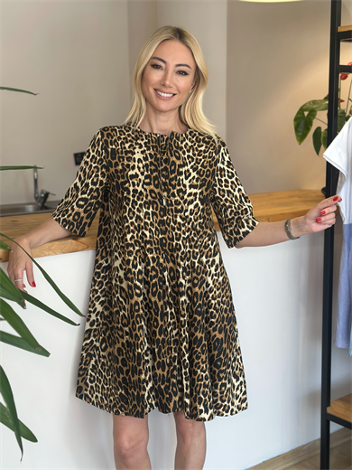 Volanlı Leopar Elbise