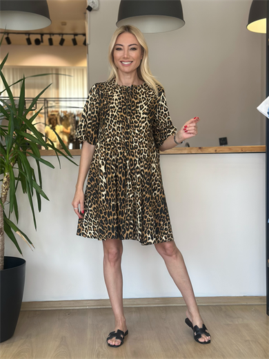 Volanlı Leopar Elbise