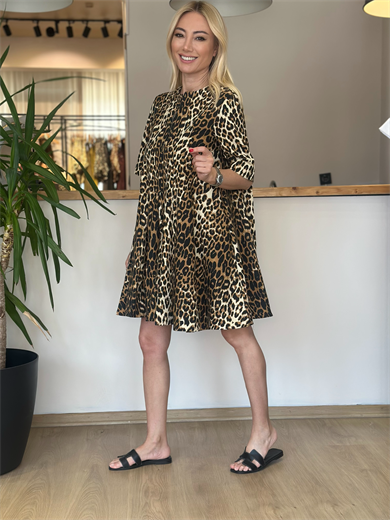 Volanlı Leopar Elbise